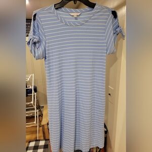 Light Blue Striped Women's  Tie Knot Sleeve Swing Dress
